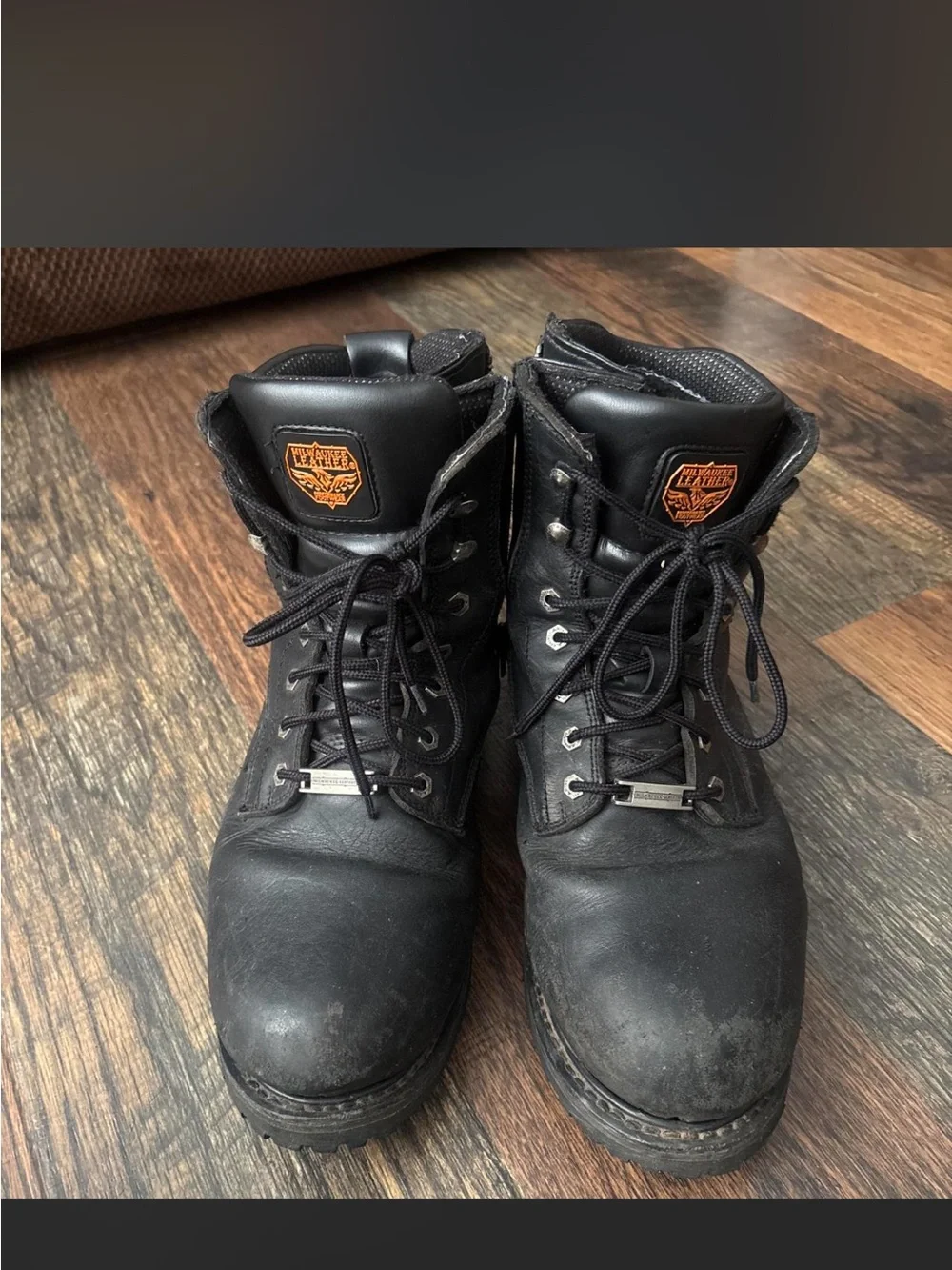 Men's Black Leather Harley-Davidson Lace-Up Work Boots